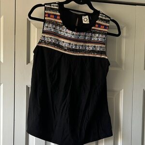 Embroidered Black Sleeveless Blouse